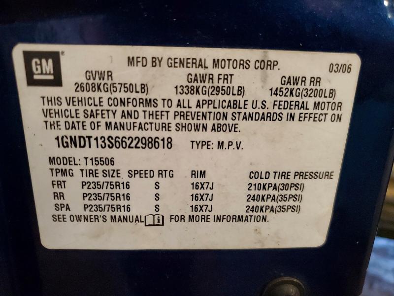 74514285 :رقم المزاد ، 1GNDT13S662298618 vin ، 2006 Chevrolet Trailblazer مزاد بيع