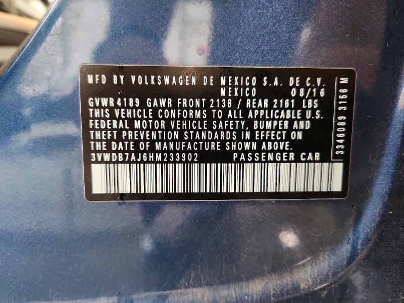 61869786 :رقم المزاد ، 3VWDB7AJ6HM233902 vin ، 2017 Volkswagen Jetta مزاد بيع