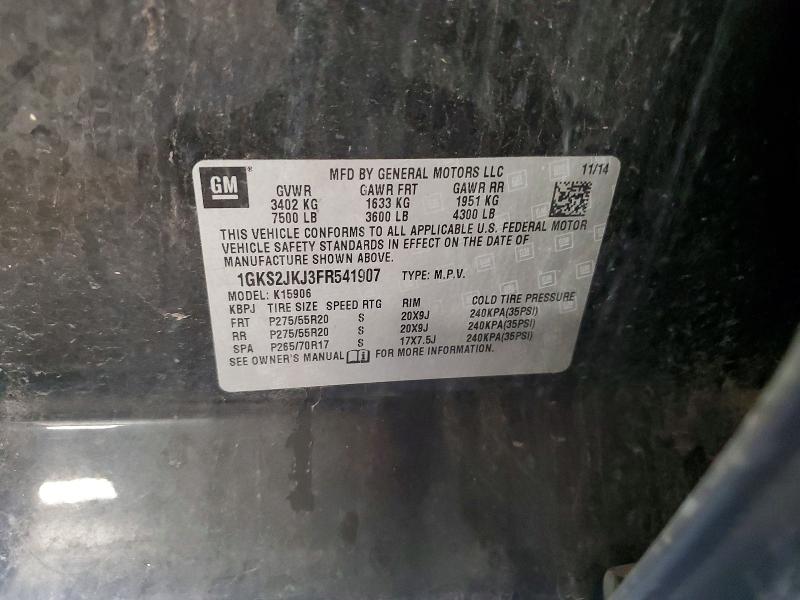 62359196 :رقم المزاد ، 1GKS2JKJ3FR541907 vin ، 2015 Gmc Yukon Xl مزاد بيع