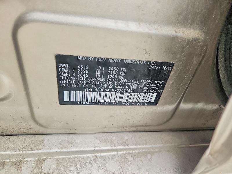 Aukcja sprzedaży 2016 Subaru Legacy, vin: 4S3BNAF6XG3031602, numer aukcji: 61576686