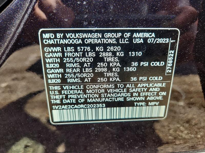 59336736 :رقم المزاد ، 1V2AE2CA0RC202353 vin ، 2024 Volkswagen Atlas Cross Sport مزاد بيع