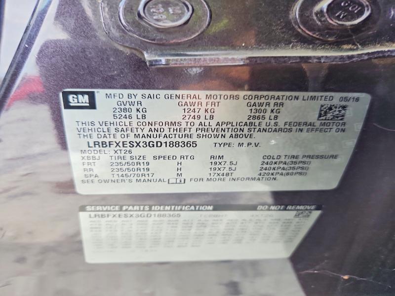2016 Buick Envision მანქანა იყიდება აუქციონზე, vin: LRBFXESX3GD188365, აუქციონის ნომერი: 59986246