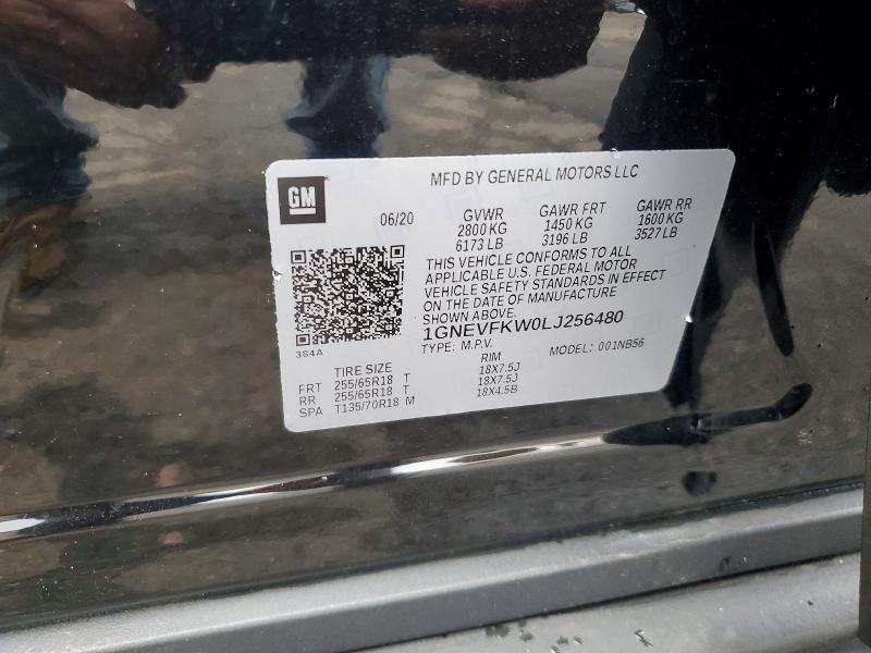 59705456 :رقم المزاد ، 1GNEVFKW0LJ256480 vin ، 2020 Chevrolet Traverse مزاد بيع