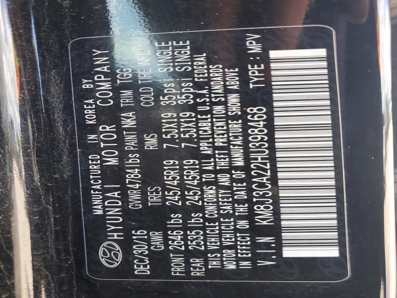 59574376 :رقم المزاد ، KM8J3CA22HU398468 vin ، 2017 Hyundai Tucson مزاد بيع