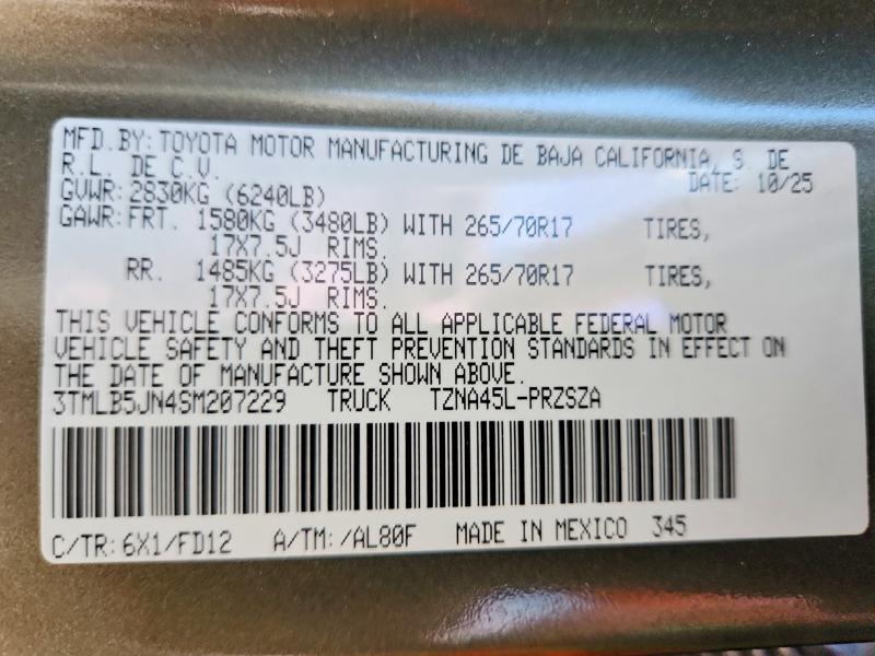 2025 Toyota Tacoma მანქანა იყიდება აუქციონზე, vin: 3TMLB5JN4SM207229, აუქციონის ნომერი: 60418736