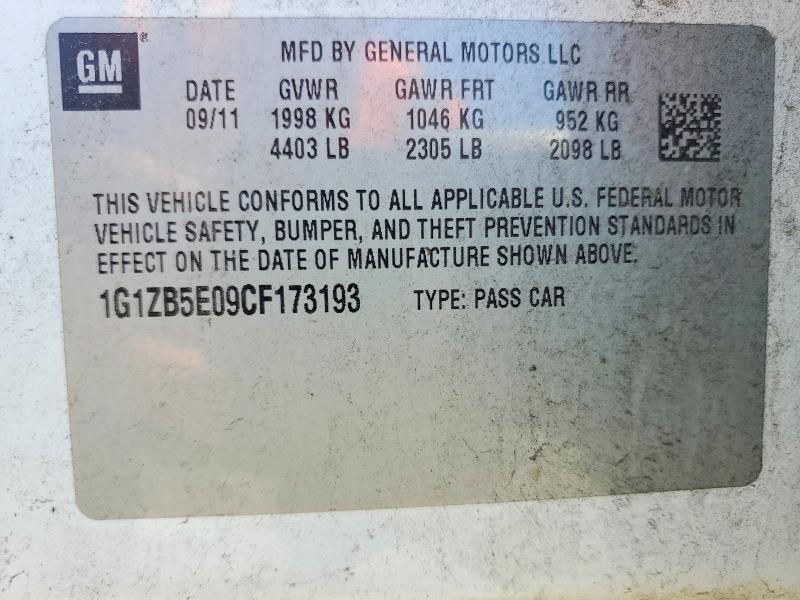 Aukcja sprzedaży 2012 Chevrolet Malibu, vin: 1G1ZB5E09CF173193, numer aukcji: 63251376