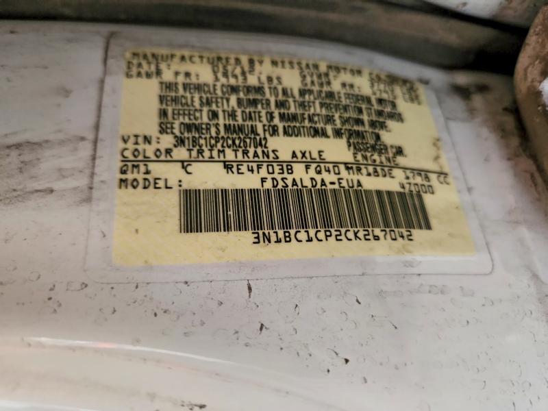 60925046 :رقم المزاد ، 3N1BC1CP2CK267042 vin ، 2012 Nissan Versa مزاد بيع