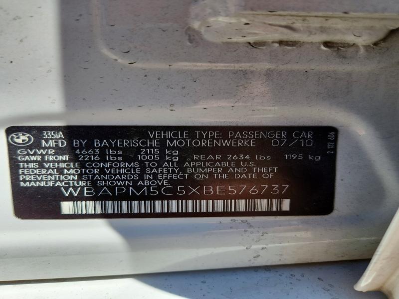 2011 Bmw 335 მანქანა იყიდება აუქციონზე, vin: WBAPM5C5XBE576737, აუქციონის ნომერი: 61085536