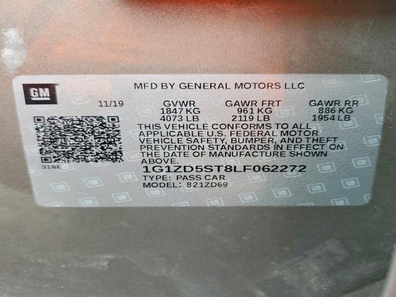 63042556 :رقم المزاد ، 1G1ZD5ST8LF062272 vin ، 2020 Chevrolet Malibu مزاد بيع