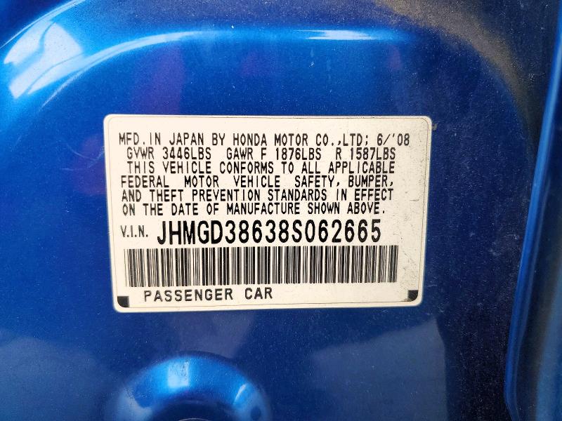 2008 Honda Fit მანქანა იყიდება აუქციონზე, vin: JHMGD38638S062665, აუქციონის ნომერი: 61567976