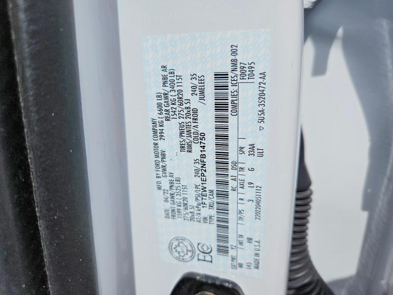 2022 Ford F150 მანქანა იყიდება აუქციონზე, vin: 1FTEW1EP2NFB14750, აუქციონის ნომერი: 59278016