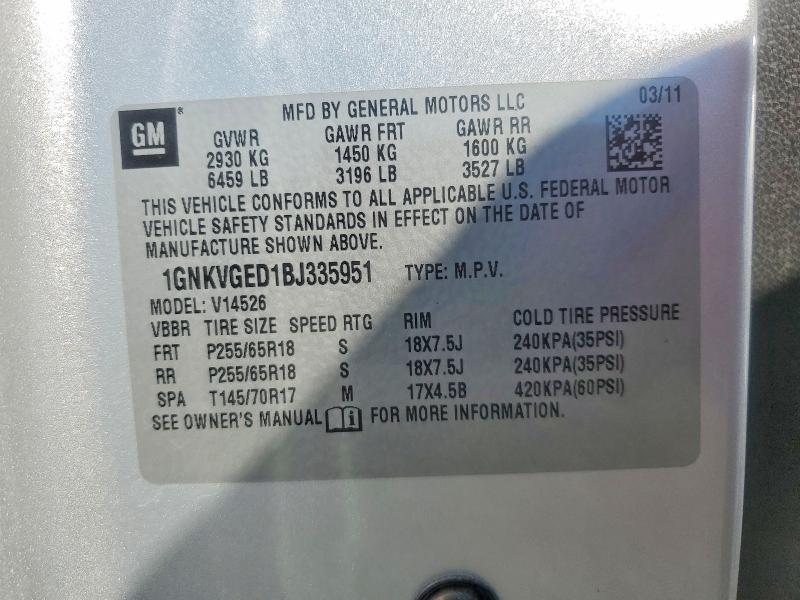 61168926 :رقم المزاد ، 1GNKVGED1BJ335951 vin ، 2011 Chevrolet Traverse مزاد بيع