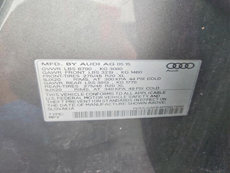 Aukcja sprzedaży 2015 Audi Q7, vin: WA1LGAFE4FD027540, numer aukcji: 63026346