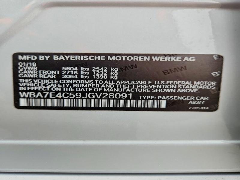Aukcja sprzedaży 2018 Bmw 740, vin: WBA7E4C59JGV28091, numer aukcji: 60555696