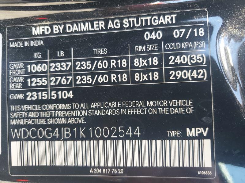 60985346 :رقم المزاد ، WDC0G4JB1K1002544 vin ، 2019 Mercedes-benz Glc مزاد بيع