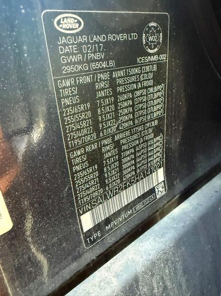 Продаж на аукціоні авто 2017 Land Rover Range Rover Sport, vin: SALWR2FK5HA141021, номер лоту: 60763366