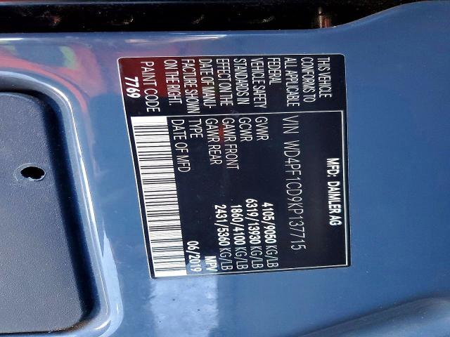 59813476 :رقم المزاد ، WD4PF1CD9KP137715 vin ، 2019 Mercedes-benz Sprinter 2500 مزاد بيع