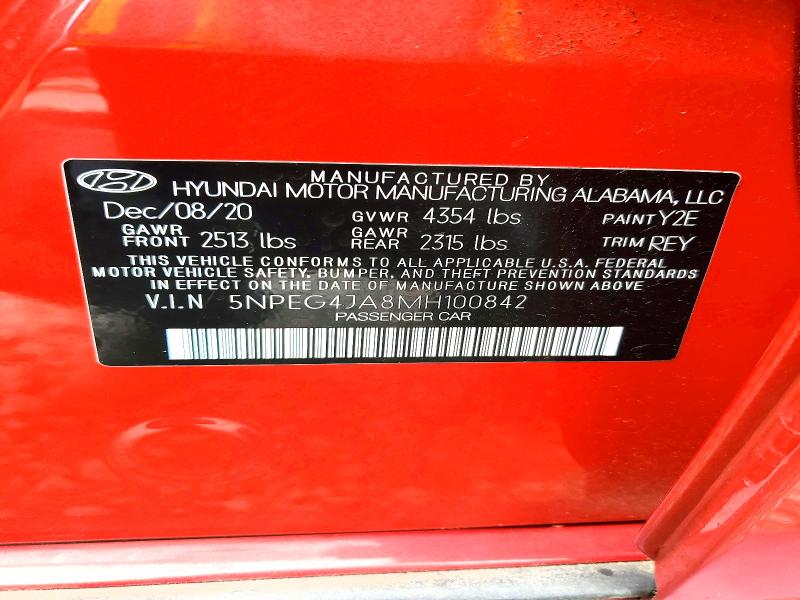 2021 Hyundai Sonata მანქანა იყიდება აუქციონზე, vin: 5NPEG4JA8MH100842, აუქციონის ნომერი: 61441046