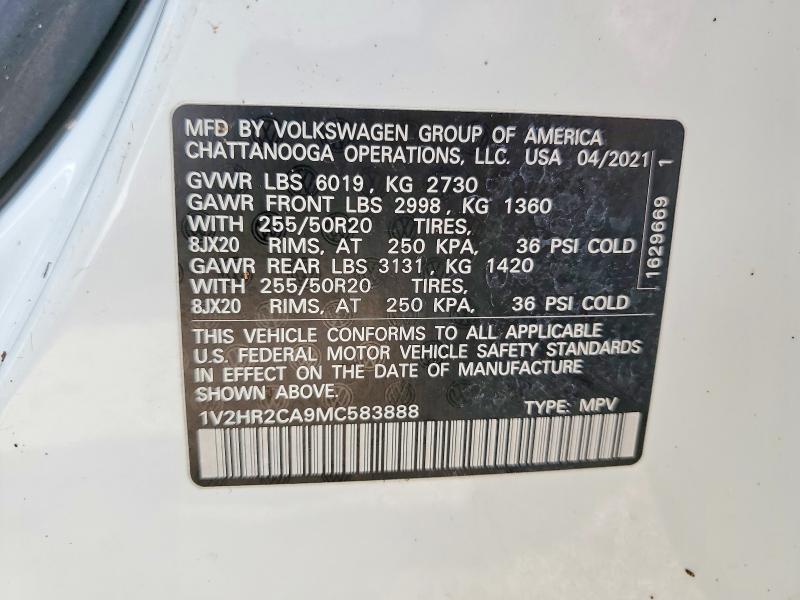Auction sale of the 2021 Volkswagen Atlas, vin: 1V2HR2CA9MC583888, lot number: 61849496