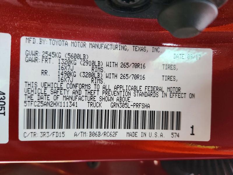 Продаж на аукціоні авто 2017 Toyota Tacoma, vin: 5TFCZ5AN2HX111341, номер лоту: 59535276