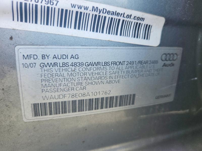 Продаж на аукціоні авто 2008 Audi A4, vin: WAUDF78E08A101762, номер лоту: 59657366
