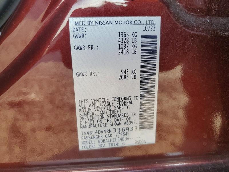 63191536 :رقم المزاد ، 1N4BL4DV4RN336933 vin ، 2024 Nissan Altima مزاد بيع