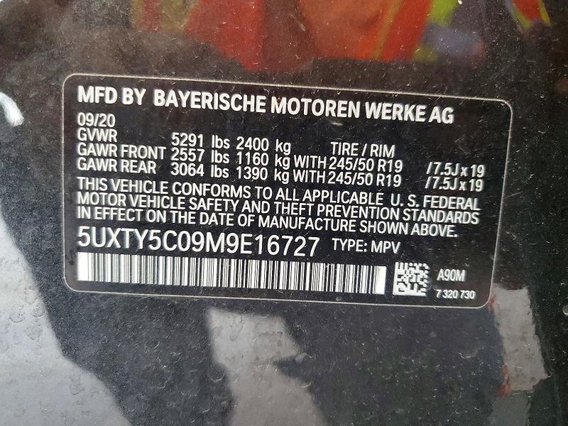 2021 Bmw X3 მანქანა იყიდება აუქციონზე, vin: 5UXTY5C09M9E16727, აუქციონის ნომერი: 59960696