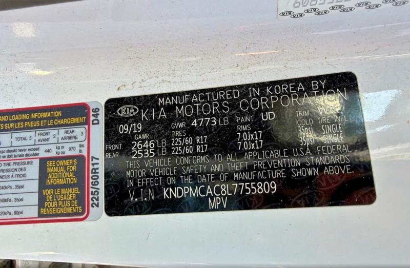 62727356 :رقم المزاد ، KNDPMCAC8L7755809 vin ، 2020 Kia Sportage مزاد بيع