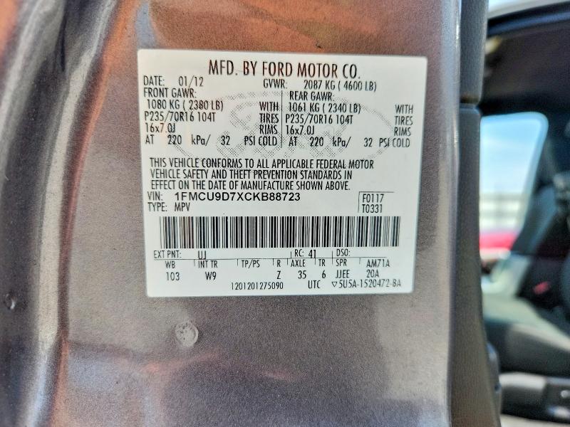 2012 Ford Escape მანქანა იყიდება აუქციონზე, vin: 1FMCU9D7XCKB88723, აუქციონის ნომერი: 60688556