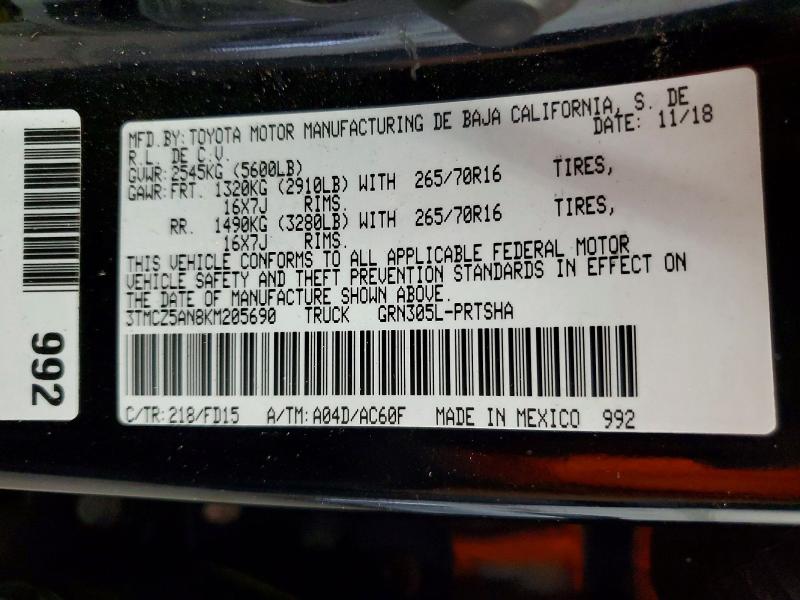 Продаж на аукціоні авто 2019 Toyota Tacoma, vin: 3TMCZ5AN8KM205690, номер лоту: 63020076