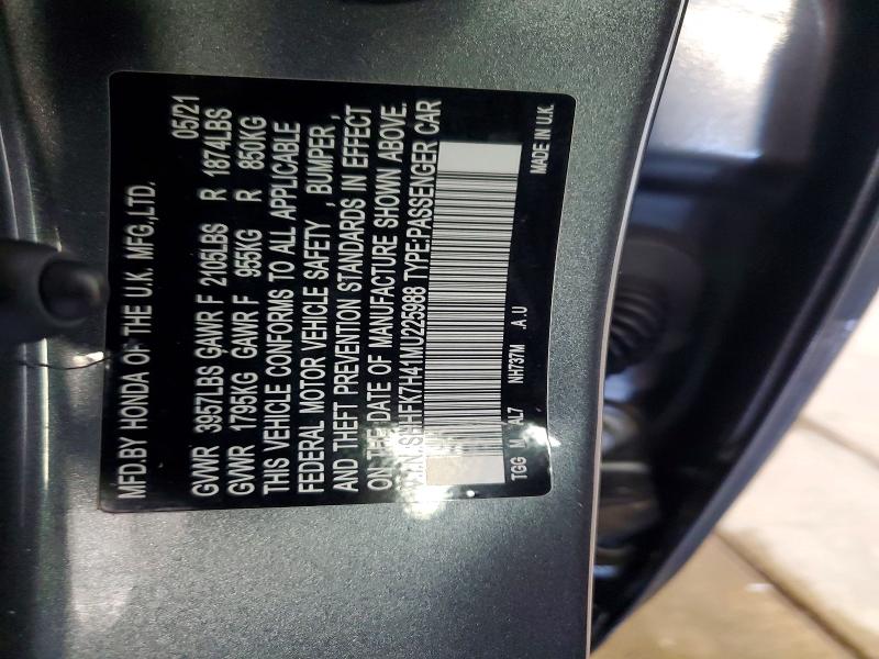 Продажа на аукционе авто 2021 Honda Civic, vin: SHHFK7H41MU225988, номер лота: 61196236