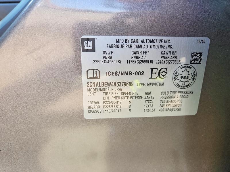 Продажа на аукционе авто 2010 Chevrolet Equinox, vin: 2CNALBEW4A6379609, номер лота: 61120326