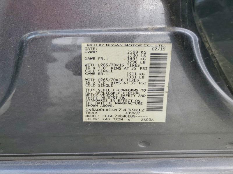 Продажа на аукционе авто 2019 Nissan Frontier, vin: 1N6AD0ER1KN743902, номер лота: 61984286