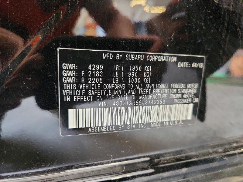 62483646 :رقم المزاد ، 4S3GTAB69J3742359 vin ، 2018 Subaru Impreza مزاد بيع