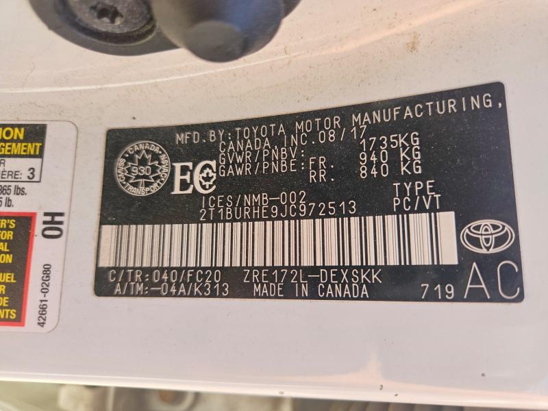 Продажа на аукционе авто 2018 Toyota Corolla, vin: 2T1BURHE9JC972513, номер лота: 60495766