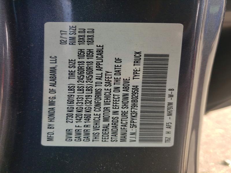 58715666 :رقم المزاد ، 5FPYK3F79HB029584 vin ، 2017 Honda Ridgeline مزاد بيع