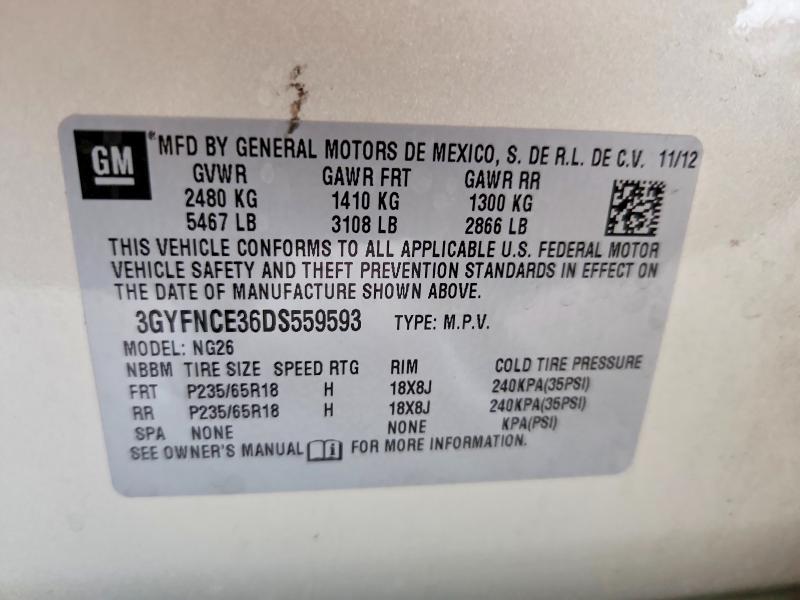 63244736 :رقم المزاد ، 3GYFNCE36DS559593 vin ، 2013 Cadillac Srx مزاد بيع