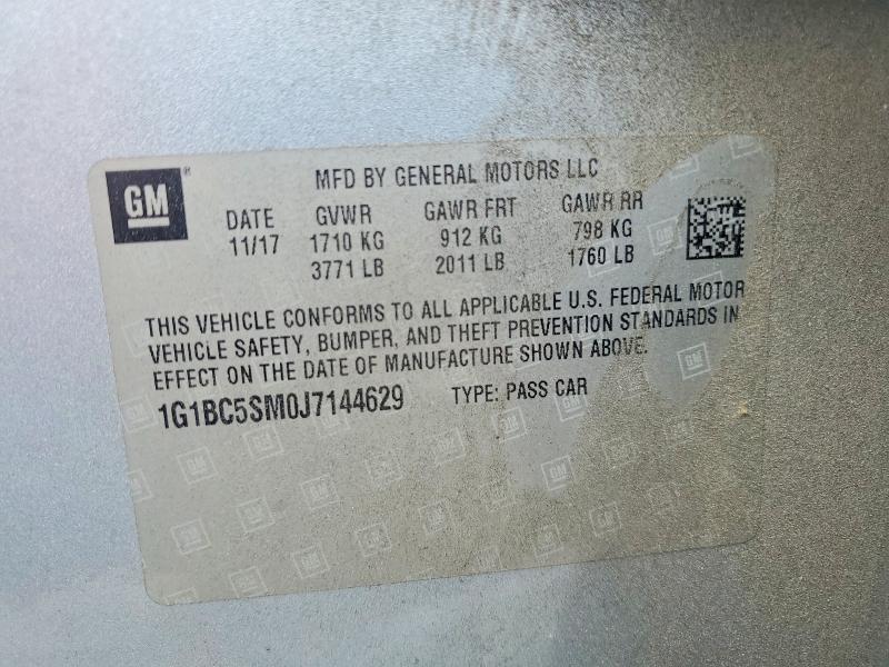 2018 Chevrolet Cruze მანქანა იყიდება აუქციონზე, vin: 1G1BC5SM0J7144629, აუქციონის ნომერი: 60376836