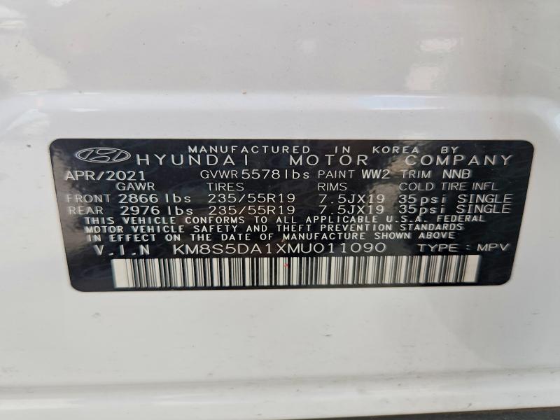 Auction sale of the 2021 Hyundai Santa Fe, vin: KM8S5DA1XMU011090, lot number: 59895686