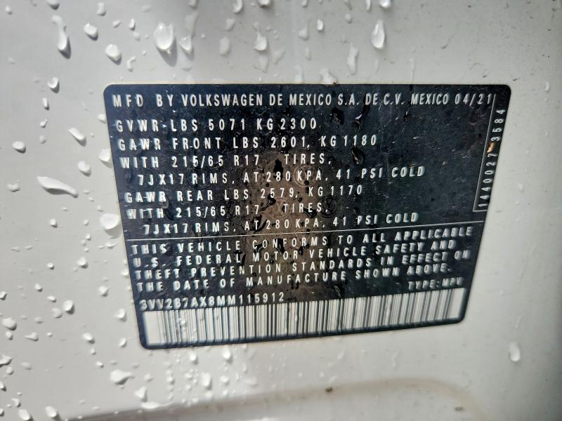 60207786 :رقم المزاد ، 3VV2B7AX8MM115912 vin ، 2021 Volkswagen Tiguan مزاد بيع