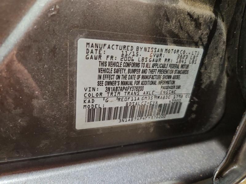 60154066 :رقم المزاد ، 3N1AB7AP4FY378200 vin ، 2015 Nissan Sentra مزاد بيع