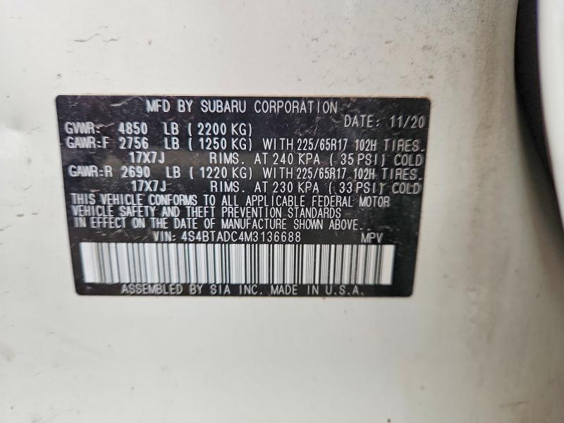 Aukcja sprzedaży 2021 Subaru Outback, vin: 4S4BTADC4M3136688, numer aukcji: 61620676