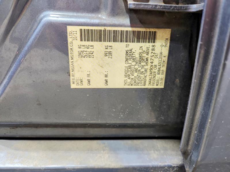 2012 Nissan Altima მანქანა იყიდება აუქციონზე, vin: 1N4AL2AP9CN475288, აუქციონის ნომერი: 60975186