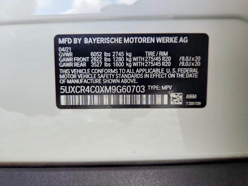 2021 Bmw X5 მანქანა იყიდება აუქციონზე, vin: 5UXCR4C0XM9G60703, აუქციონის ნომერი: 60034186