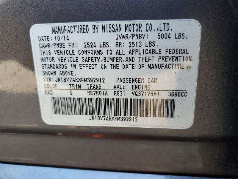 Продаж на аукціоні авто 2015 Infiniti Q50, vin: JN1BV7ARXFM392912, номер лоту: 62782946