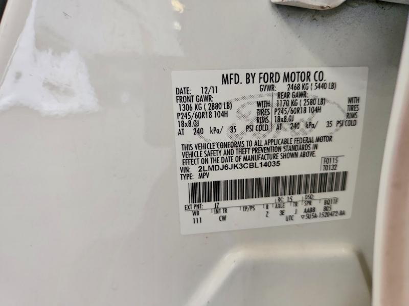 60564826 :رقم المزاد ، 2LMDJ6JK3CBL14035 vin ، 2012 Lincoln Mkx مزاد بيع