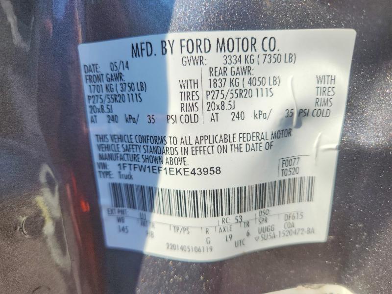 Продаж на аукціоні авто 2014 Ford F150, vin: 1FTFW1EF1EKE43958, номер лоту: 61116416