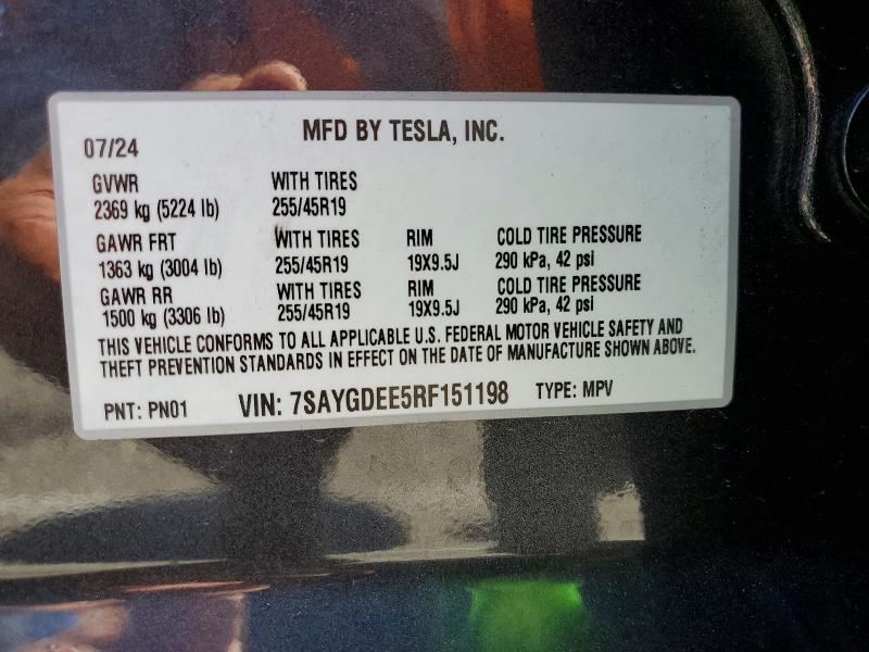 Продаж на аукціоні авто 2024 Tesla Model Y, vin: 7SAYGDEE5RF151198, номер лоту: 60206536