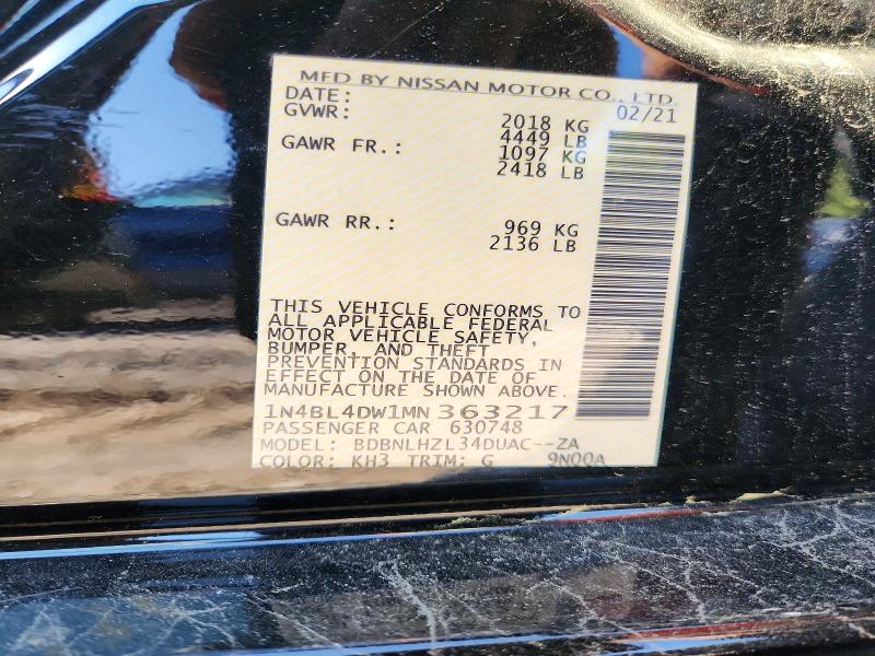 59987336 :رقم المزاد ، 1N4BL4DW1MN363217 vin ، 2021 Nissan Altima مزاد بيع