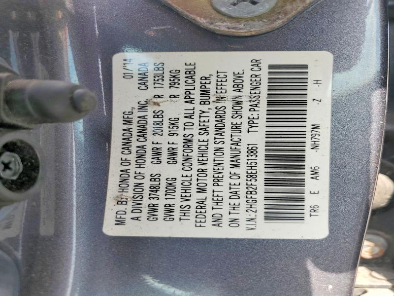 Aukcja sprzedaży 2014 Honda Civic, vin: 2HGFB2F58EH513861, numer aukcji: 63454896